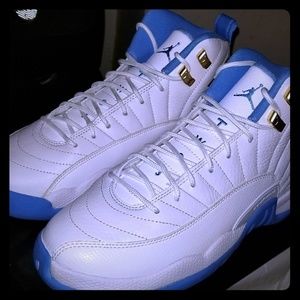 Jordan 12's white/gold/university blue